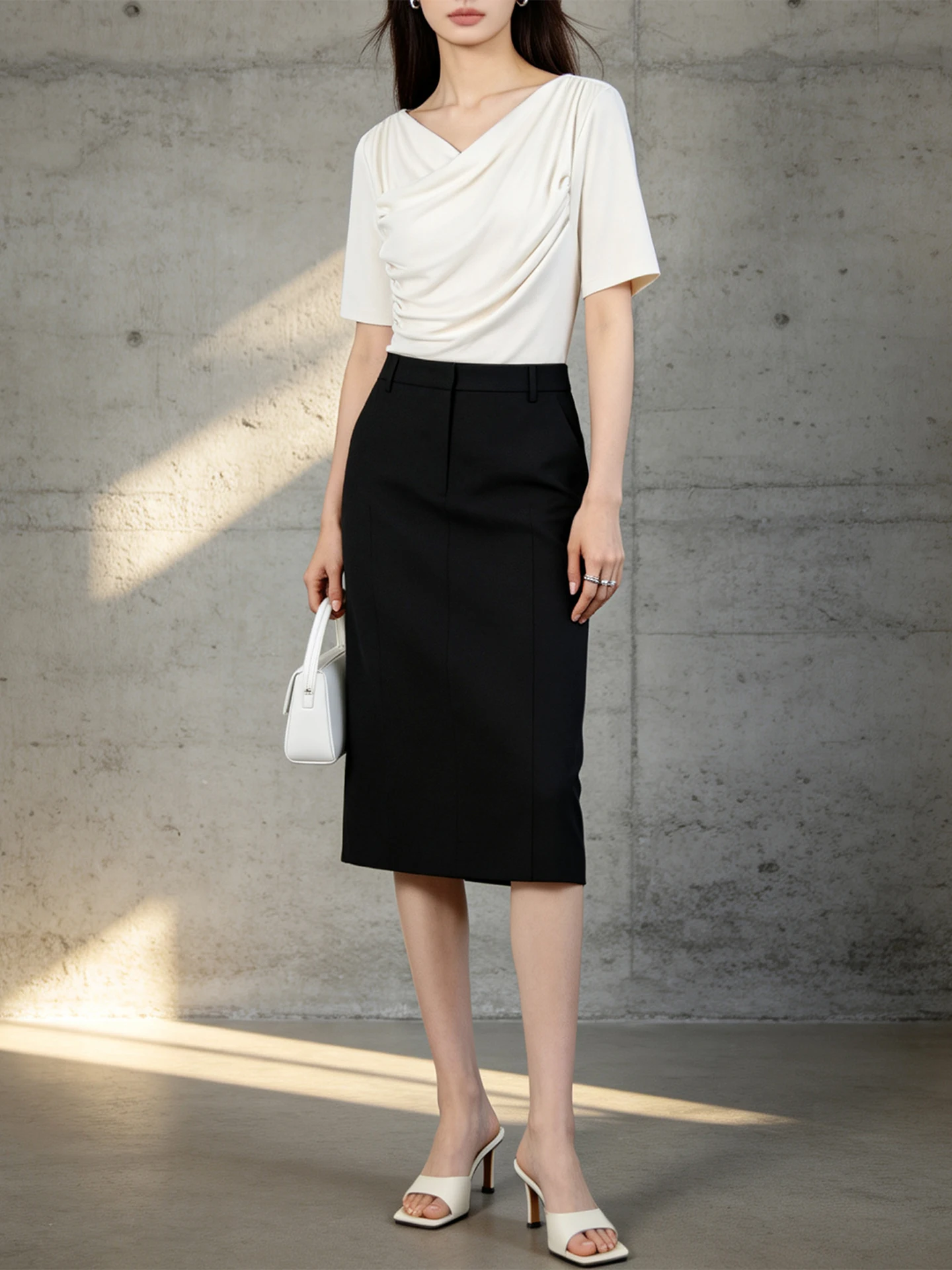 Khaki Straight Midi Skirt High Waist Slimming Commute Ready Office Friendly Pencil Skirt for Summer New Arrival