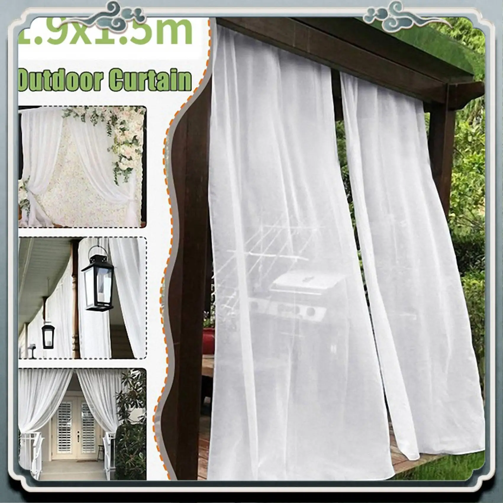 AC76-4Pcs Outdoor Curtain For Patio Detachable For Easy Hanging Waterproof Gauze Curtain For Porch Garden Gazebo(1.9X1.5M)