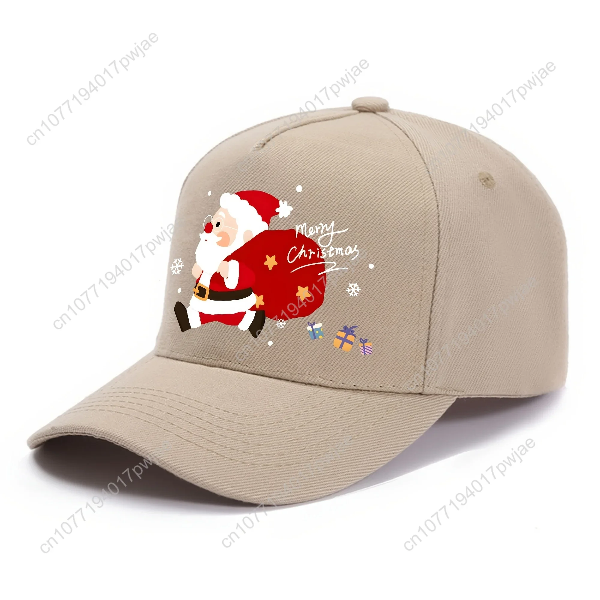 Men's Red Santa Claus Baseball Cap with White Cursive Merry Christmas Lettering & Santa Riding Sleigh Design - djustable Snapbac view 6