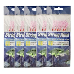 5Packs Fishing Rigs 6 Hook/Set Rainbow Skin Silk String Hook Fishing Lure Saltwater Freshwater Bait Rig Tackle 8#