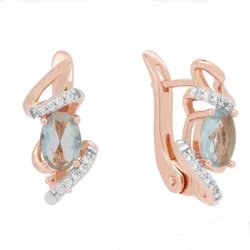 FJ New Ladies 585 Rose Gold Color Light Blue Stone Party Earrings