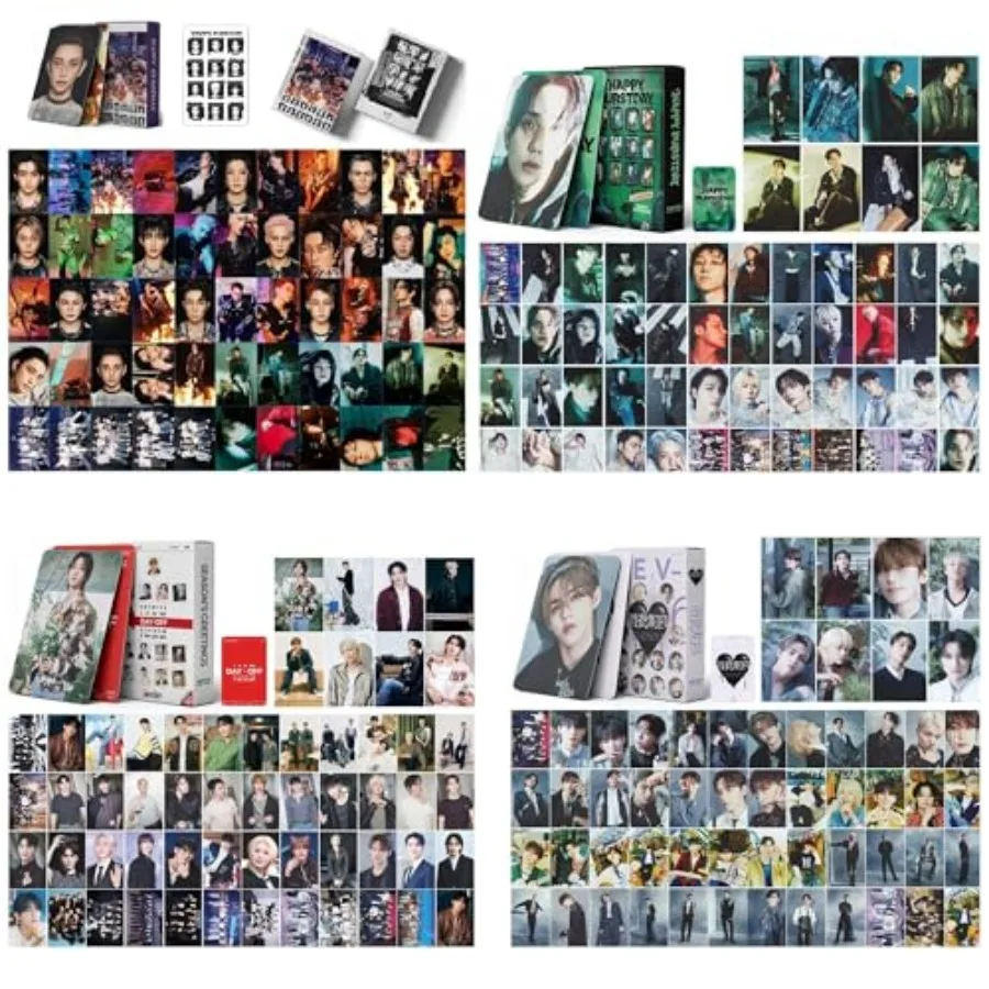 4Pack/220Pcs KPOP Photocards Lomo Cards Greeting Card with Postcards Box for Collection Black