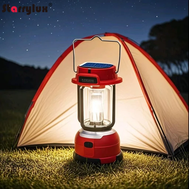 Vintage Iron Camping Lantern Rechargeable Solar Waterproof Portable Tent Light Outdoor Lantern