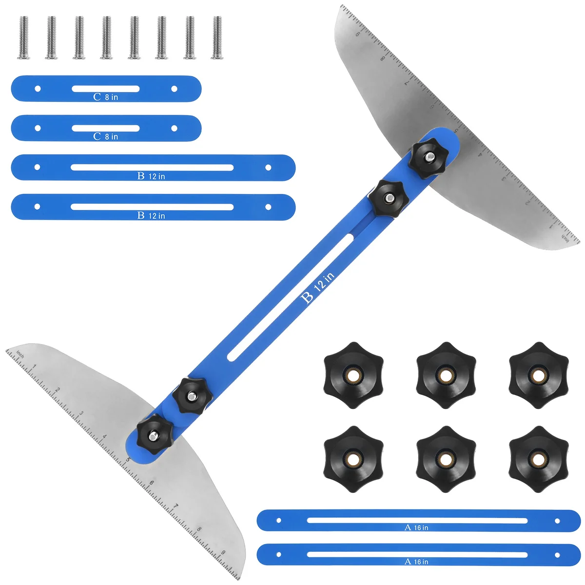 Stair Tread Template Tool 11-60In Metal Measuring Stair Tool Adjustable Stair Tread Gauge for Stairs Risers Shelves Partitions