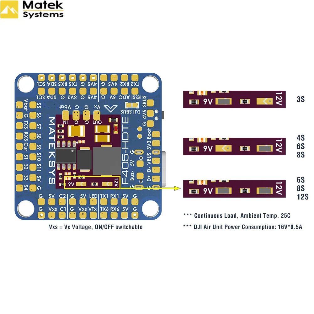 MATEK F405-HDTE F4 وحدة تحكم في الطيران STM32F405 المدمج في المزدوج BEC OSD Blackbox 3 ~ 12S LiPo 30X30mm لـ FPV Drone بدلاً من F722-HD