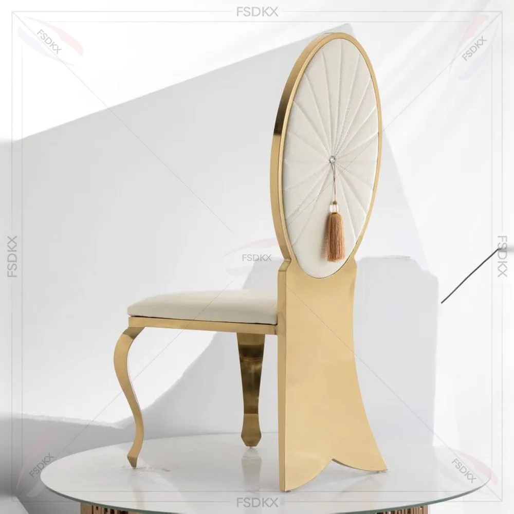 Hot Sale Luxury Gold Back Round Throne Stainless Steel Hotel Party Event Dining Banquet Wedding Chairs