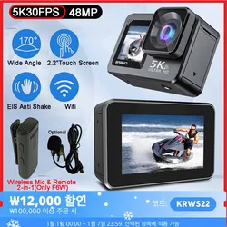 Action Camera F6W Wireless Mic 5K 4K60FPS 48MP 2.2