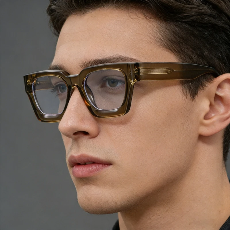 Premium Acetate Thick Frame Square Eyeglasses Anti Blue Light Computer Glasses Retro Fashion Oversized Spectacles