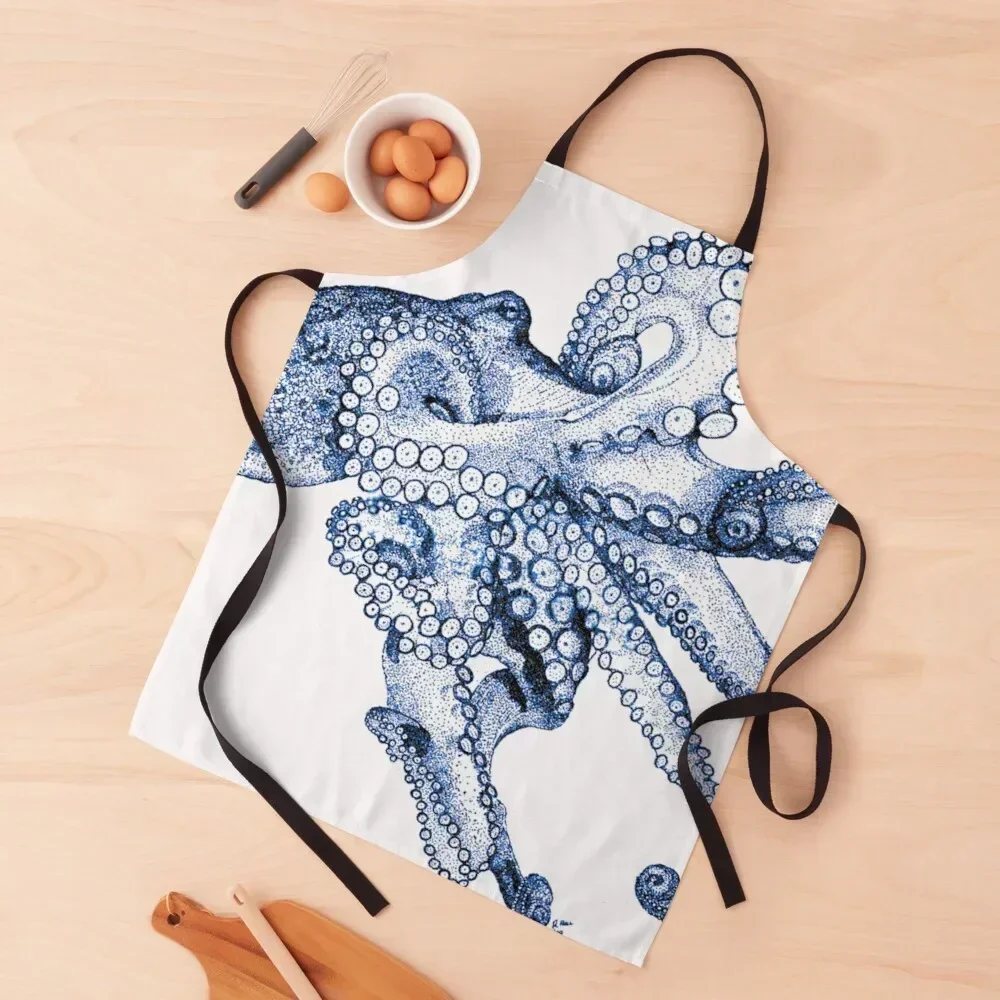 

Blue Octopus Apron Waterproof Kitchen Woman Custom Beauty For Nail Stylist Apron