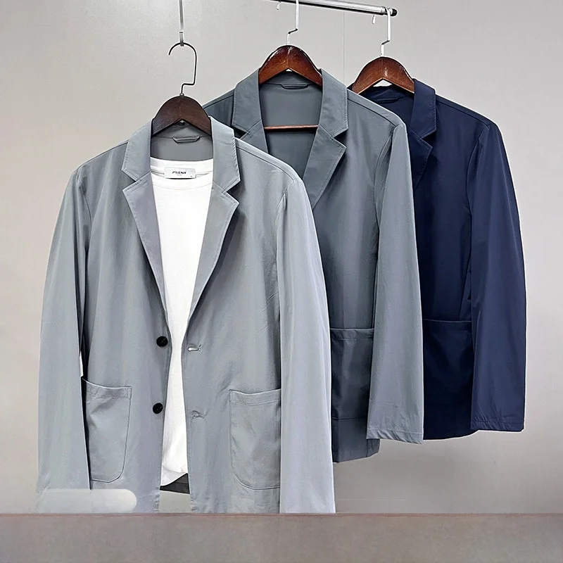 

Легкий дышащий мужской повседневный костюм для весны и лета: эластичная облегающая куртка, модная городская верхняя одежда