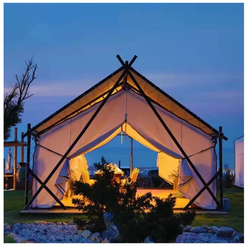 Outdoor Four-season Hotel Tent Oxford Fabric Canopy Steel Frame Structure Two Bedrooms Living Room 5x9m Extended Camping Tent