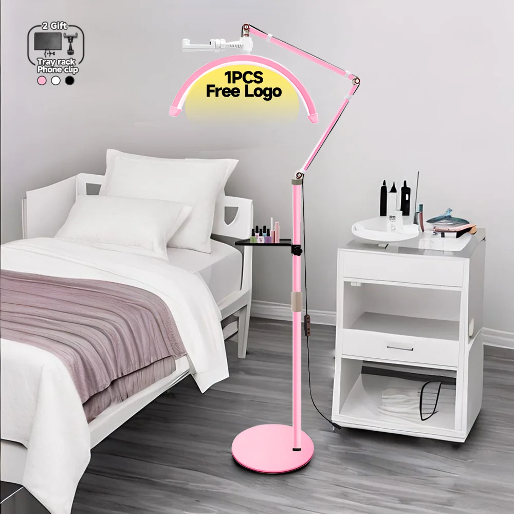 Custom Logo 16Inch 24w Half Moon Light Foldable Lash Floor Lamp Esthetician Light With Desk Clip Eyebrow Tattoo Beauty Salon