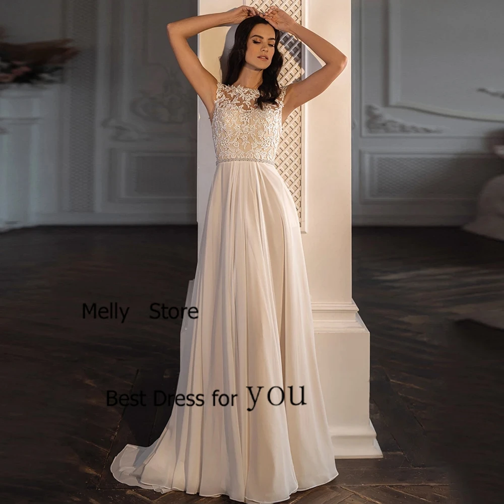 

Charming Scoop Wedding Dresses Soft Tulle Bridal Gowns Court Train Sleeveless Vestido De Novia Exquisite New Robe De Summer