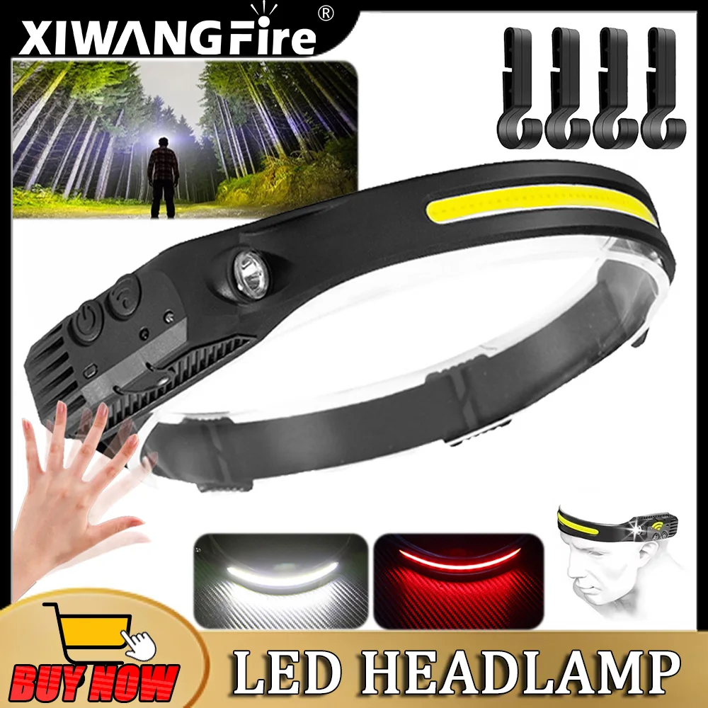 LED Sensor Headlamp USB Rechargeable Led Head Torch Built-in Battery Head Flashlight Outdoor Camping Fishing Headlight Lantern