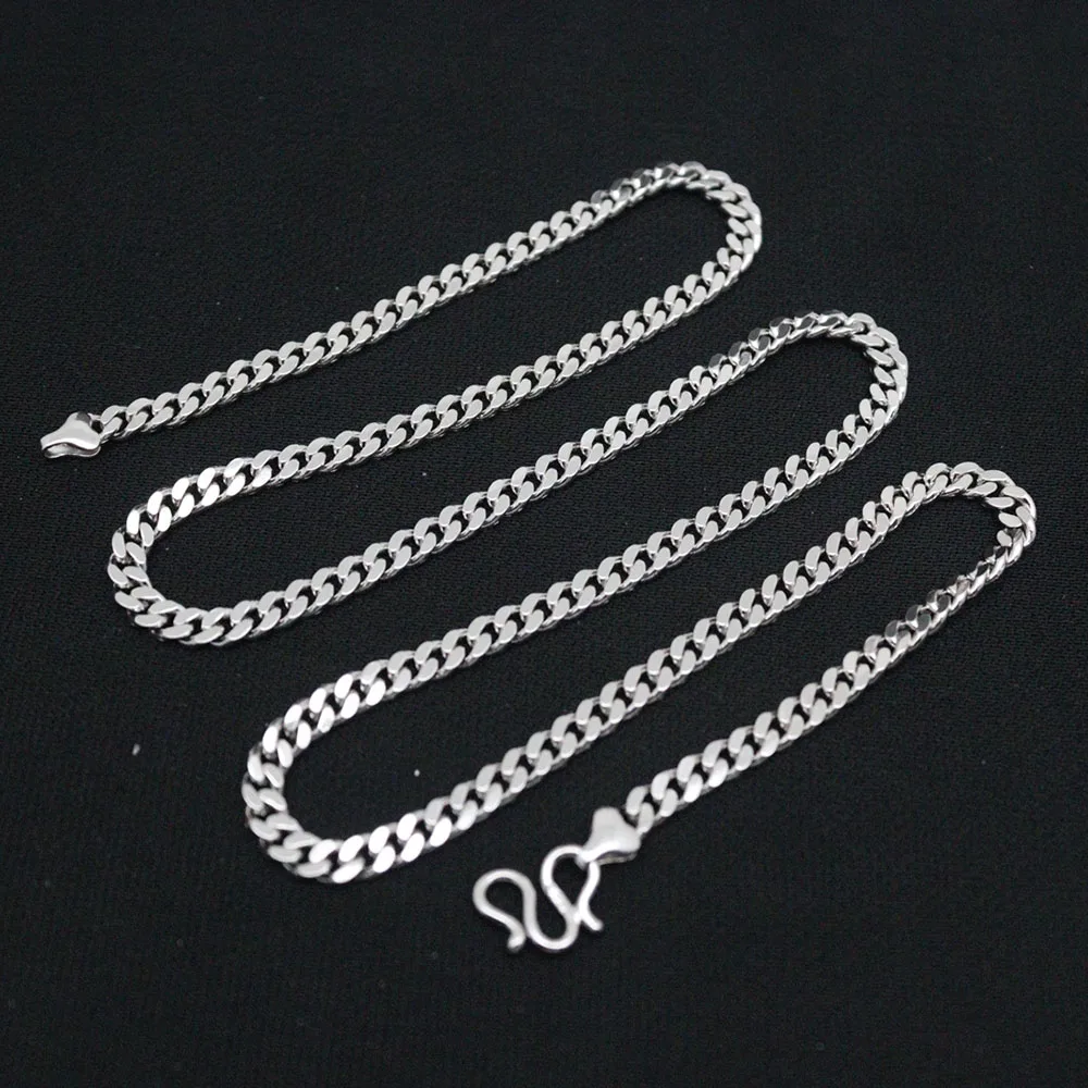 Real Jewelry Pure Sterling Silver S925 Women Men Necklace 4mmW Curb Chain M Clasp 20inch