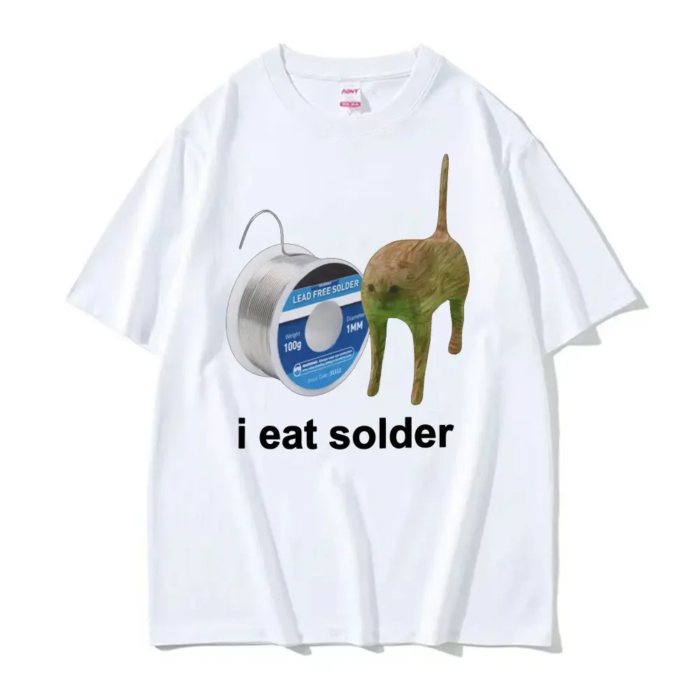 I Eat Solder Cursed Funny Cat Meme T Shirt Women's Clothing Fashion Casual T Shirts Summer Female T-shirts Tops