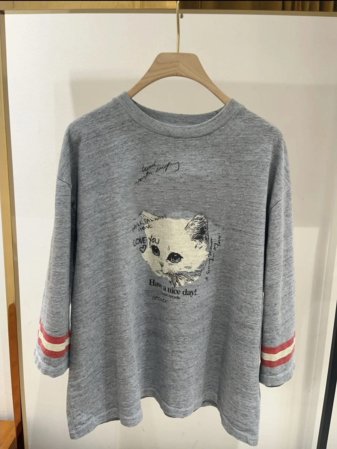 

Cute Print ey Loose 3/4 Sve T-irt HEIDD Spring 2026 Women's Faion Cute Sle round Ne Cotton ort Sve