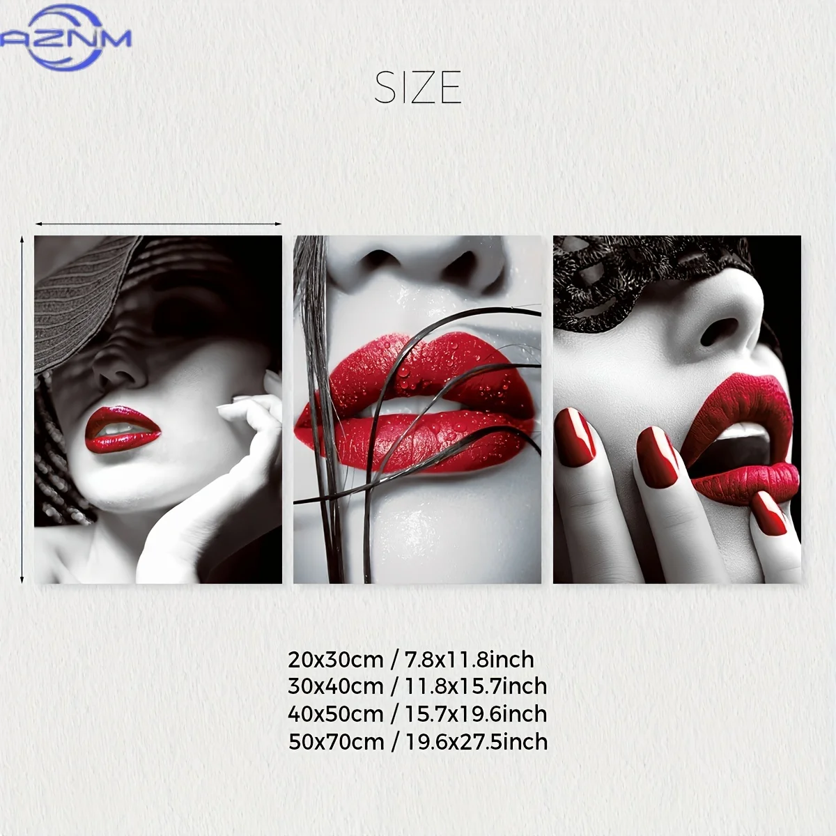 3pcs/set, fashionable female decorative posters, black and white style canvas prints, gorgeous red lip art decorative paintings,