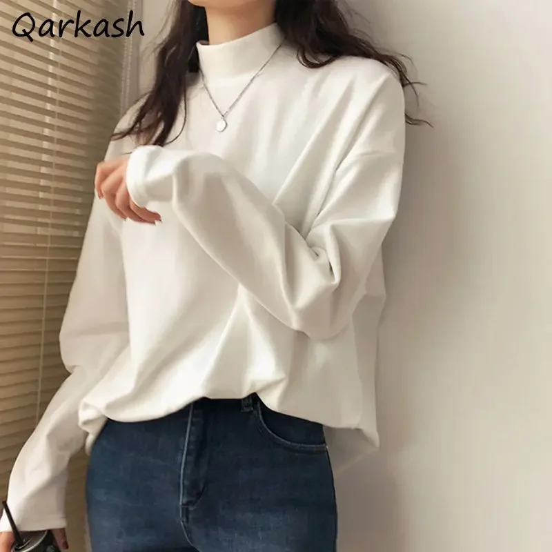 

T-shirts Women S-3XL Thickening Soft Loose-fitting Casual Solid Unisex Inside Harajuku Students Female Clothing Warm All-match