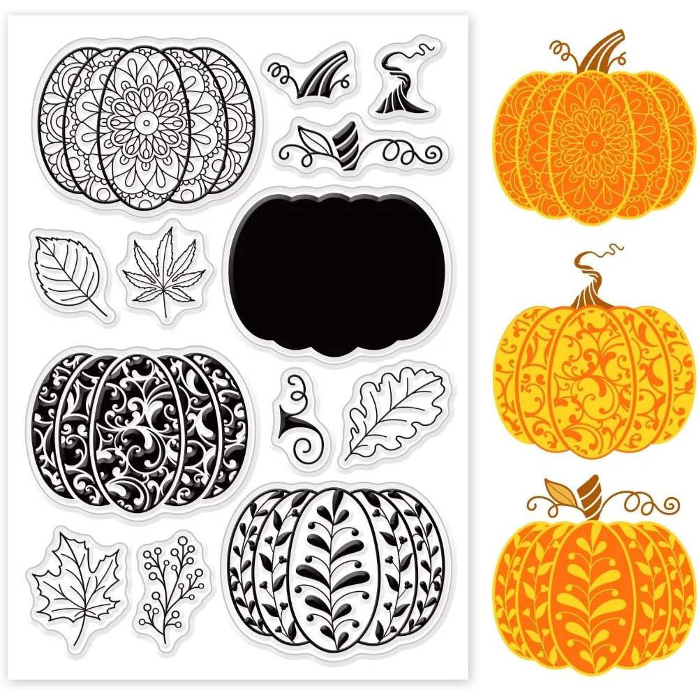 Halloween-Stempel, Kürbis, transparente Silikon-Stempel, Kürbisblatt, Herbst, transparente Stempel, Kunststoff-Poststempel, Siegel, Herbst-Stempel