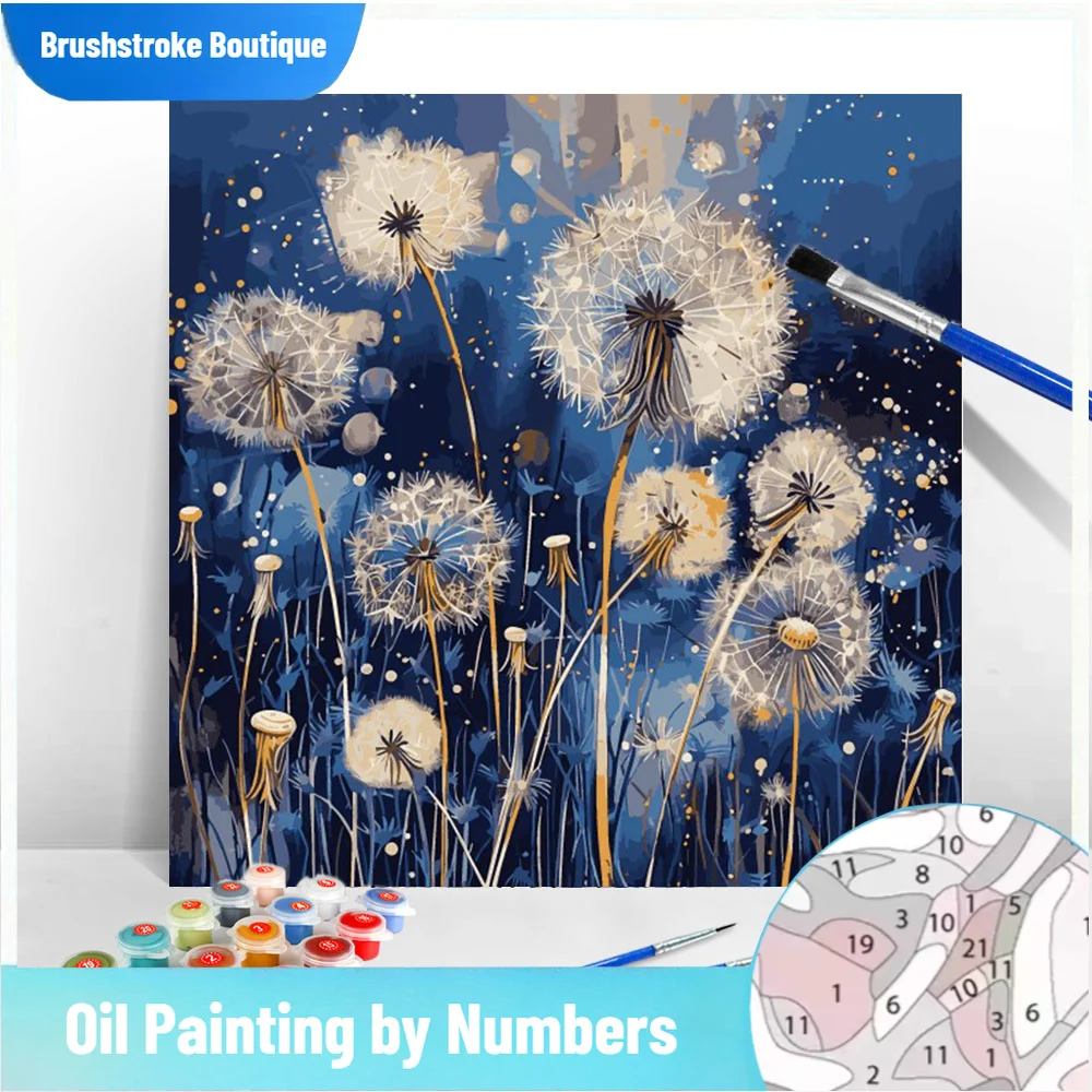 Cuadro de pincel, pintura al óleo por números, pintura al óleo de flor de diente de león sobre lienzo, Kits de pintura a mano de paisaje, regalo único para C