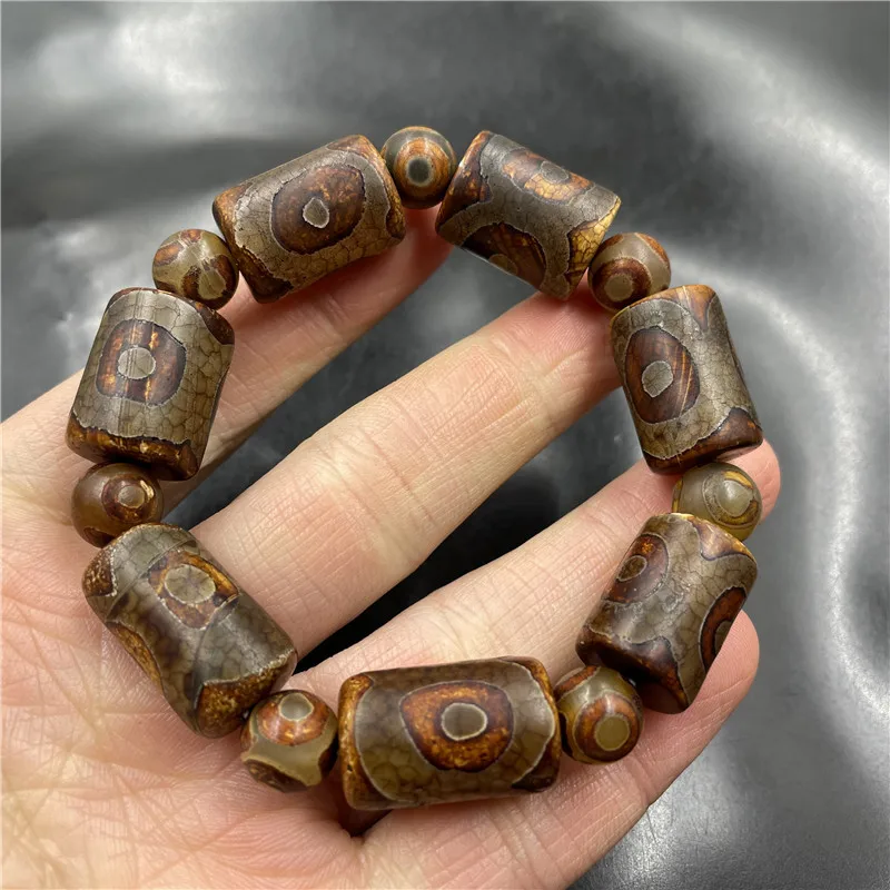 Wanyu Wholesale Vintage Made Old Three Eyed Tianzhu Agate Barrel Bead Bracelet Old Agate Bracelet