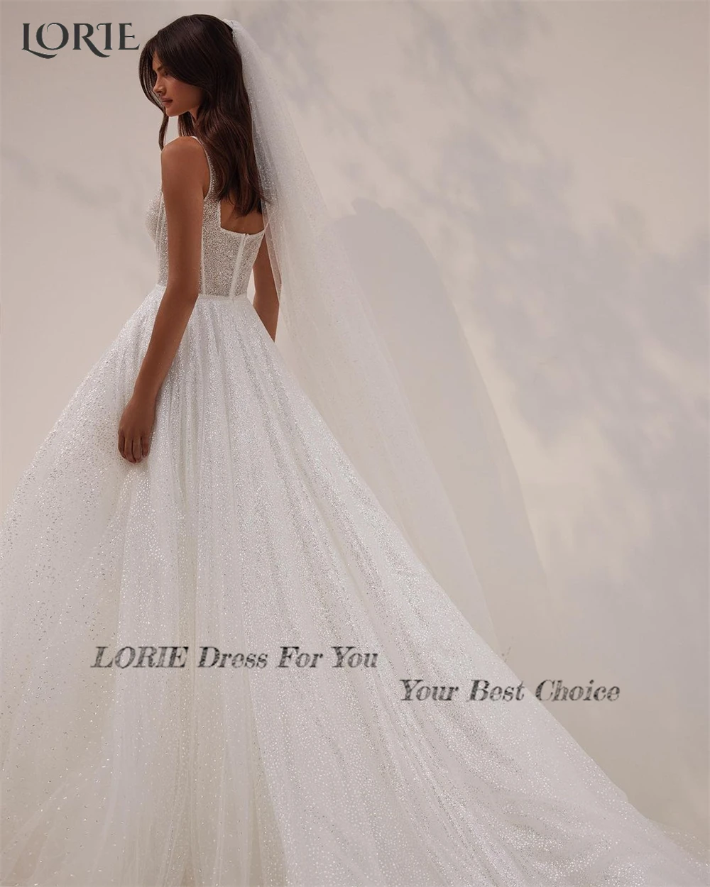 LORIE Abito da sposa vintage glitter Sweetheart A-Line Abito da sposa lucido senza schienale Abito da sposa principessa con paillettes scintillanti