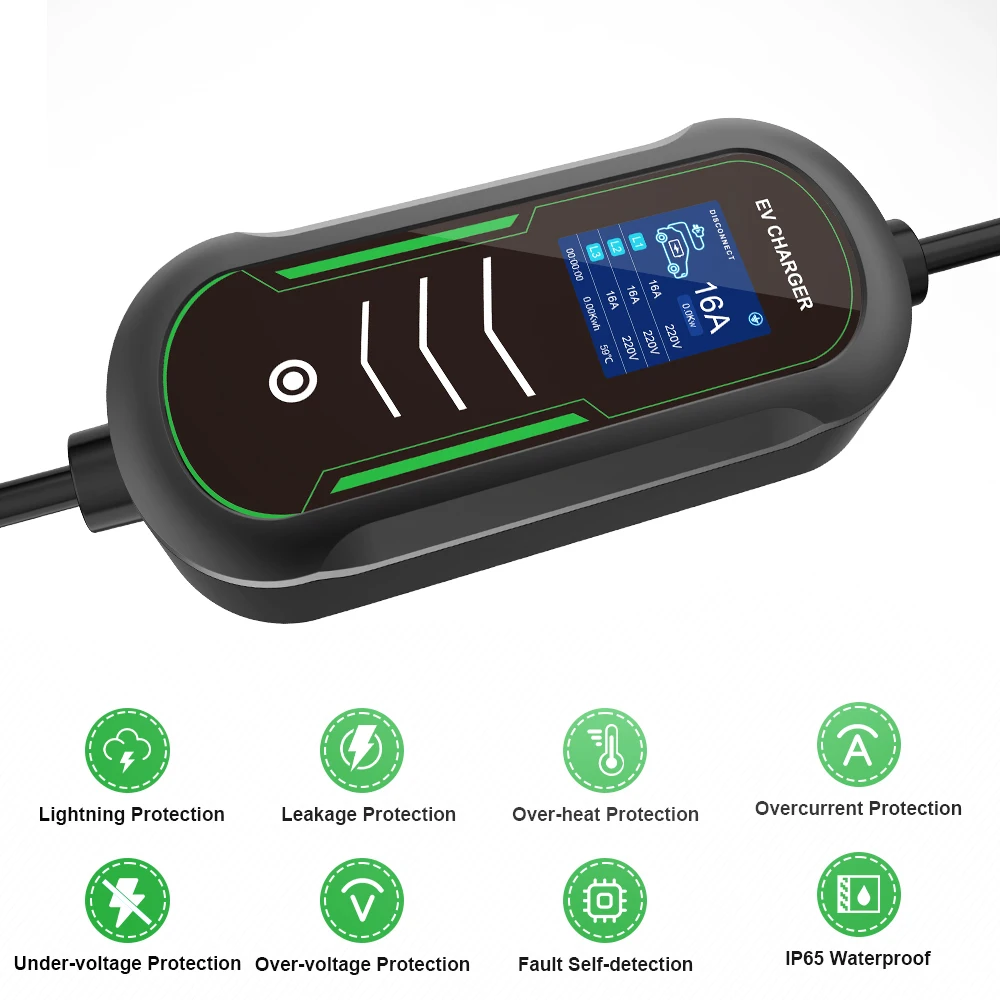 IPENGEN 11KW 16A Портативное зарядное устройство для электромобилей Type2 IEC62196-2 Зарядное устройство EVSE Зарядное устройство для электромобилей PHEV Автомобильное зарядное устройство CEE Plug 5M Кабель ﻿
