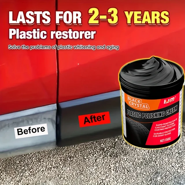 150g Plastic & Rubber Repair Paste - Black Crystal Polish for Car Scratches, Tire Shine & Interior Renewal, Anti-Aging & Fade Re 1