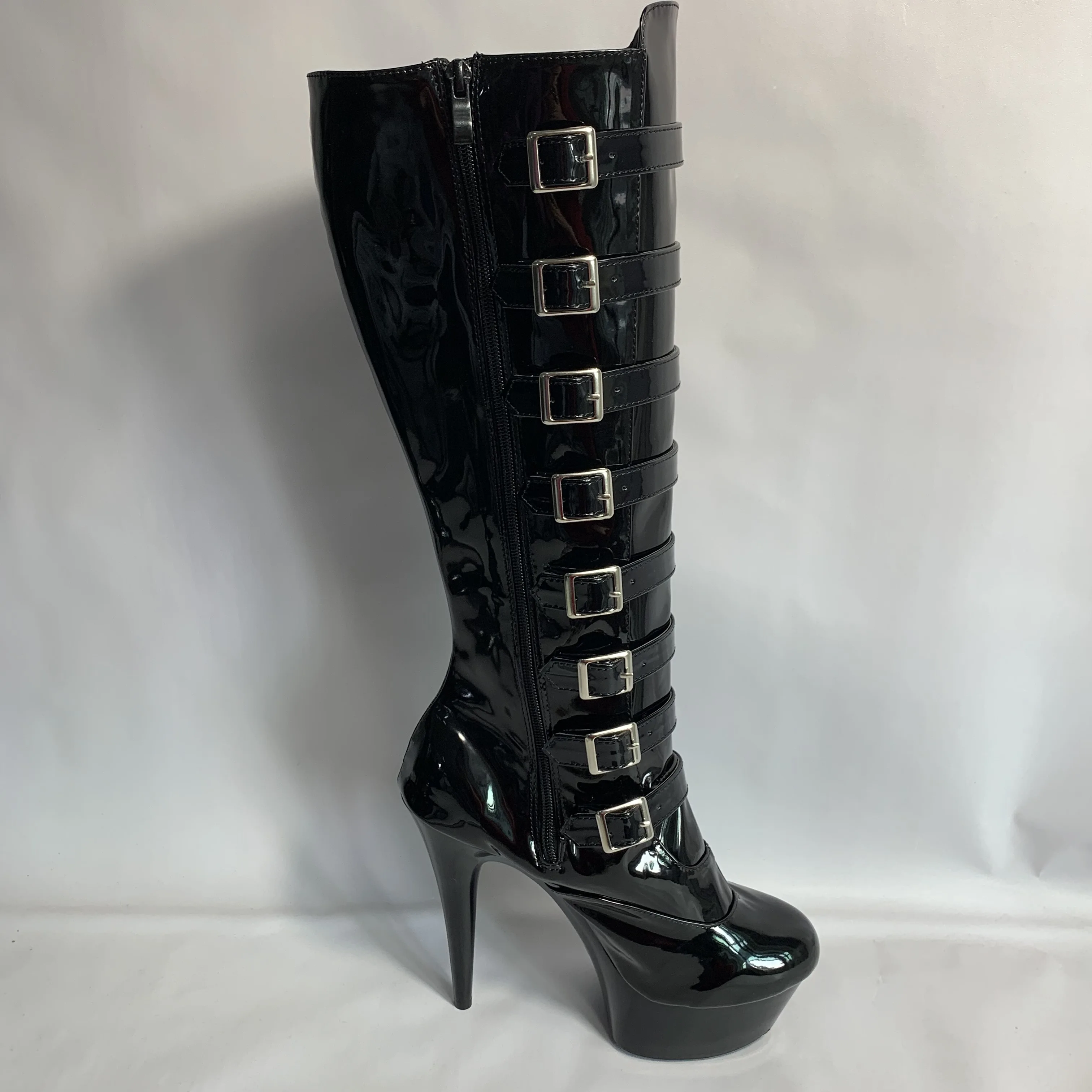 

15cm Ultra High Heels Knee-High Boots Punk Hasp Shoes Side Zipper Round Toe Boots 6 Inch Fashion Gothic High Gladiator Boots