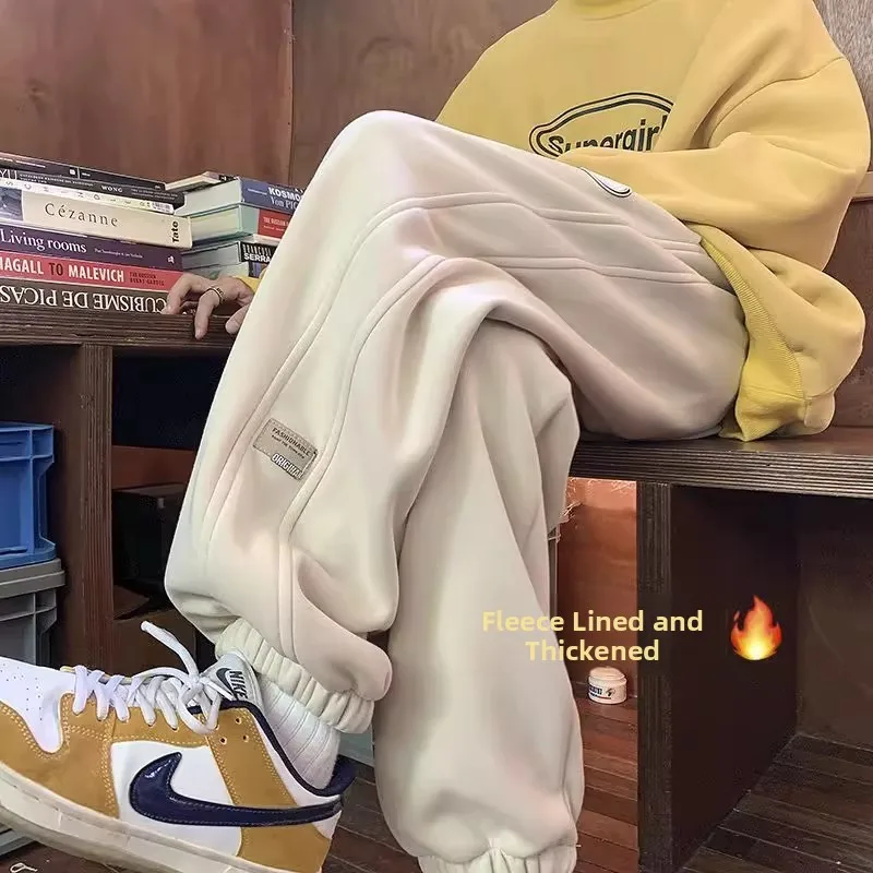 

Men's Loose Fit Fce Lined Thiened Casual Pants Autumn Winter Spor Harlan Sweatpants Long Trousers Regular Thin