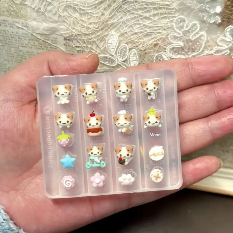 قوالب سيليكون ثلاثية الأبعاد لتزيين الأظافر بتصميم حيوانات كرتونية وقطط، زخارف للأظافر شفافة للعناية بالأظافر