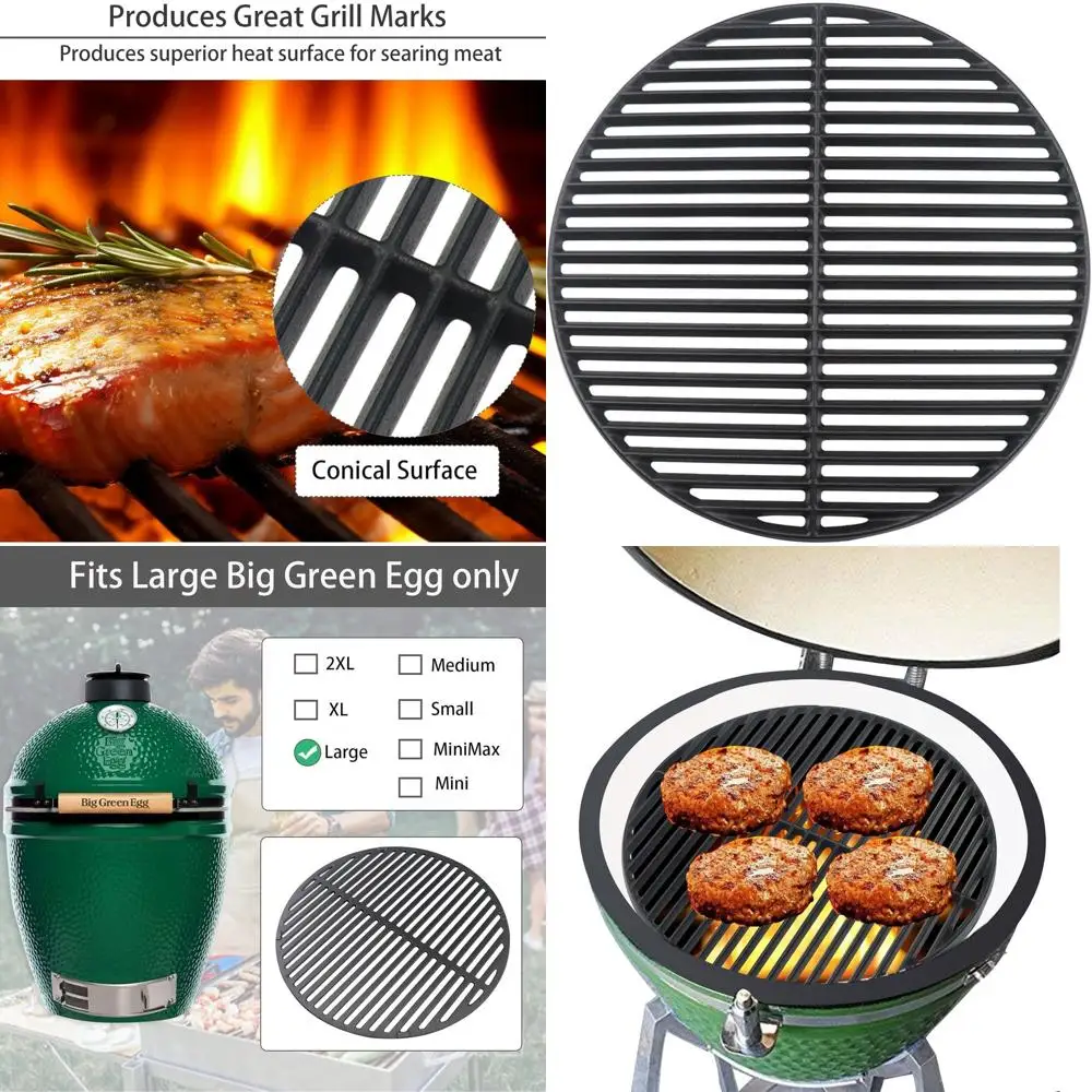 

Replacement Cast Iron Grill Grates for Big Green Egg, 18.1875, Compatible with Kamado Joe Models KJ23RH, KJ-23RHC, KJ23NRHCI, Vi