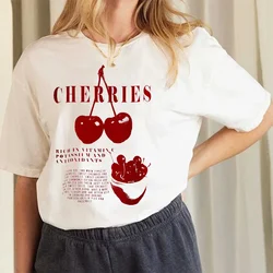 T-Shirt Printing Basic Clothing Short Sleeved O-Neck T-Shirt Casual Fashion Trend Women's Cherry Pattern Summer New T-Shirt.