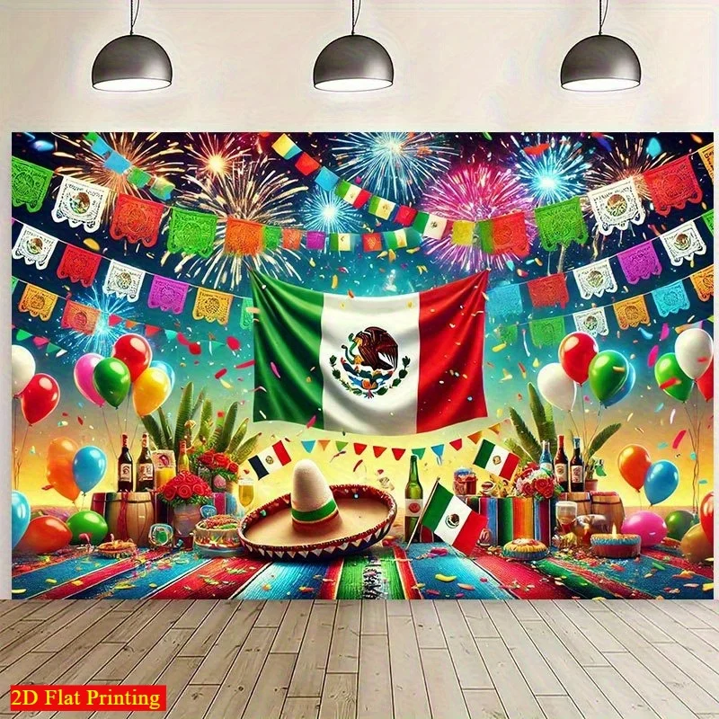 Mexikanisches Karnevalsparty-Banner – Buntes Mexiko, Feuerwerk und Strohhut-Design