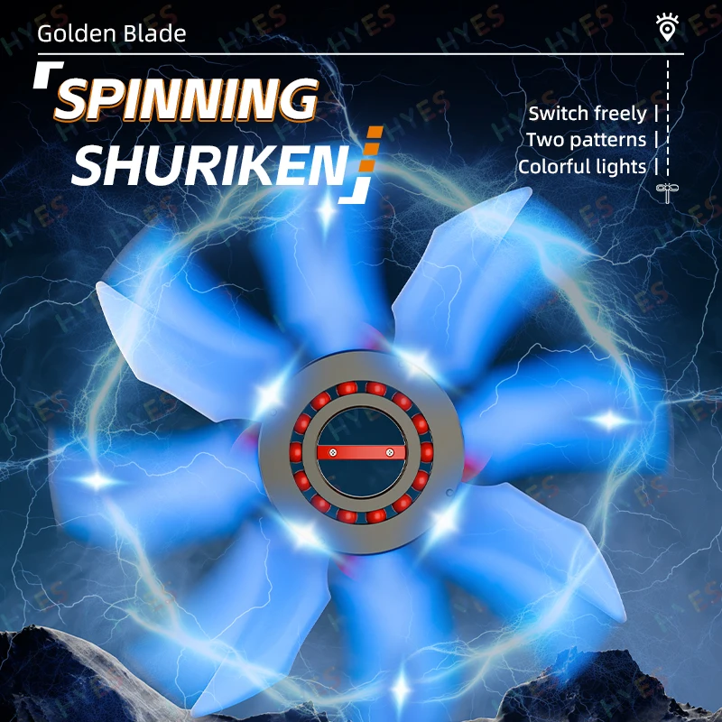 HYES Leuchtendes Schwert mit vier Klingen, leuchtendes Shuriken-Spin-Lichtschwert mit mehrfarbig wechselnder LED-Cosplay-Leuchtspielzeugschwerter