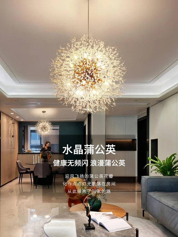 Modern Crystal Dandelion LED Chandelier Lighting Living Dining Room Bedroom Bar Lighting Firefly Spark Ball Pendant Lamp