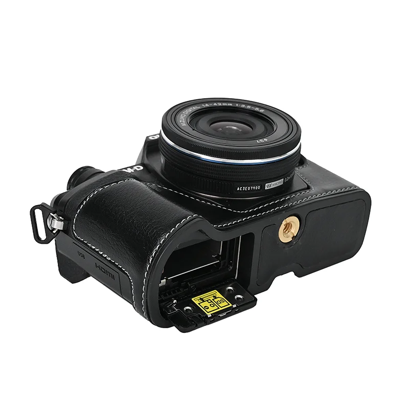 Oil PU Leather Camera Half Case Body Base Shell Skin Protector for Olympus OM-D OMD E-M10 Mark IV 4 EM10 IV Camera Bag