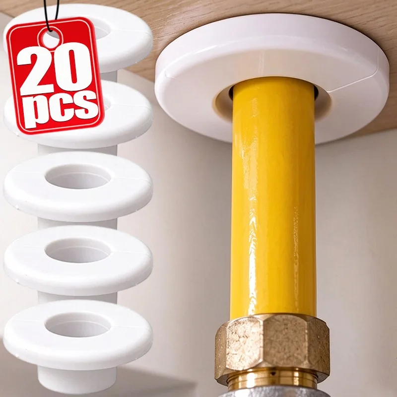 4/20Pack Gas Pipe Hole Cover White ABS Split Pipe Collar Snap on Wall Escutcheon Ring No Pipe Removal Required Decorative Trim