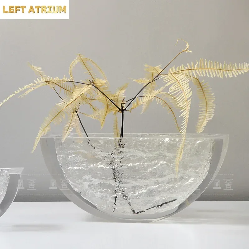 Semi-circular Transparent Vase Ice Texture Flower Pots Desk Decoration Flowers Arrangement Floral Vases Room Aesthetic Decor