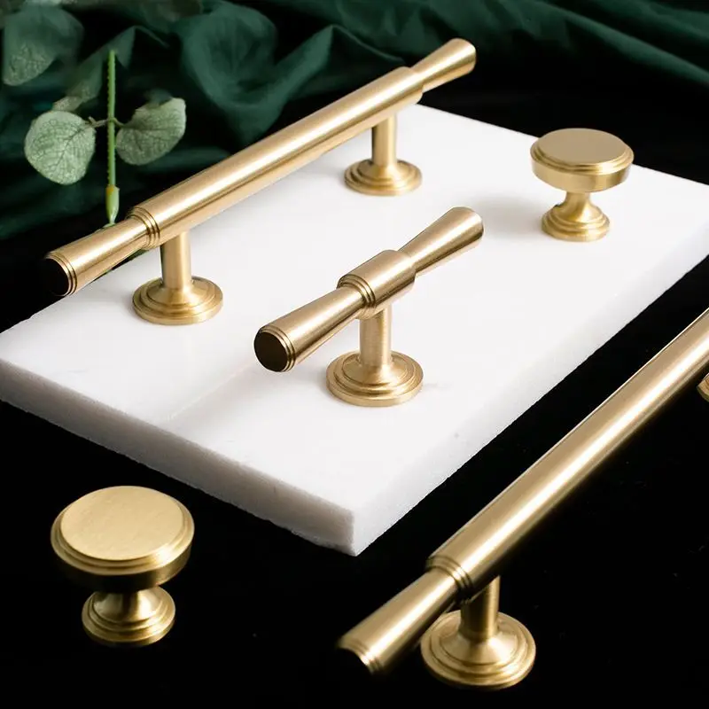 Gold Electroplated Brass Handle French Light Luxury Modern Minimalist Pull For Wardrobe Drawer Cabinet Furniture Hardware