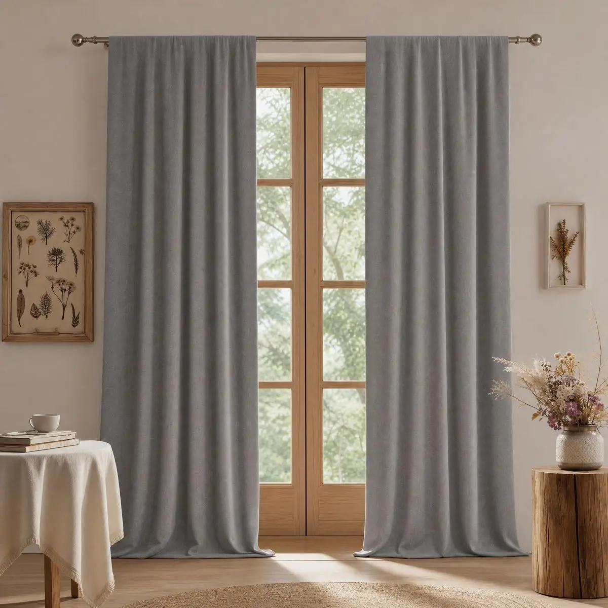1 Piece, Available in Multiple Colors: Gray/Beige, Vintage Simple Style, Fully Blackout Bedroom Curtains, Faux Linen Texture Fabric, Lightweight Design, Black Blackout Lining, 100% Blackout, Privacy Protection, Rod Pocket Design, Polyester Material, Washable, Suitable for All Seasons, Bohemian Home Decor, Suitable for Living Room, Bedroom, Dining Room, Office