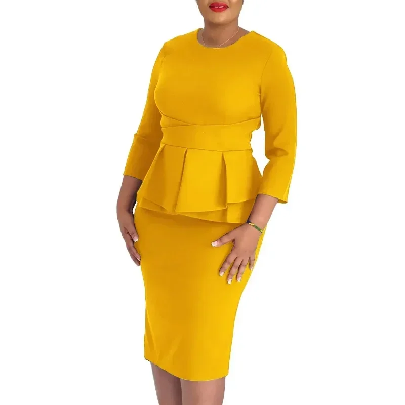

Elegant Dress Women for Wedding Party 2024 Africa 3/4 Sleeve Polyester O-neck Polyester Midi Dress Outfits Africa Clothing S-3XL