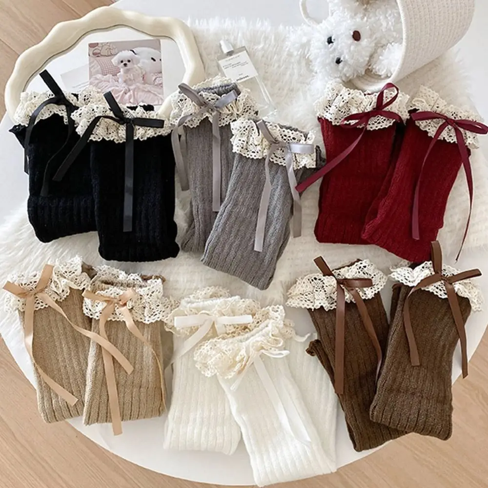 Kawaii High Elastic Kids Lace Leg Warmers Lace Trim Knitted Foot Cover Sweet Style Children's Foot Warmer Girls Fashion