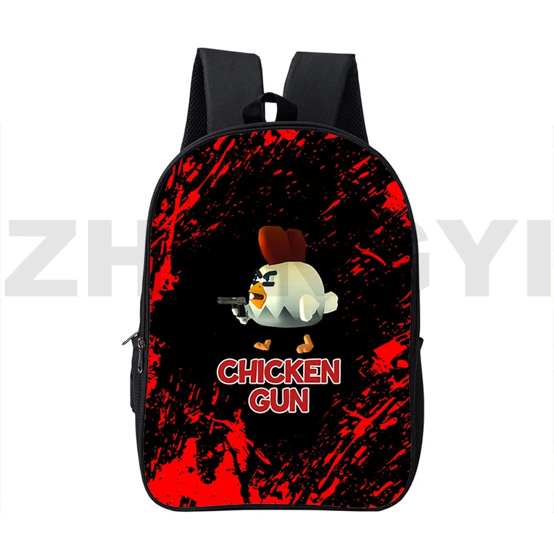 16 Inch Popular Harajuku Chicken Gun Backpack Big School Back Pack for Boys Girls Anime Knapsack 3D Men Game Chicken Gun Bookbag