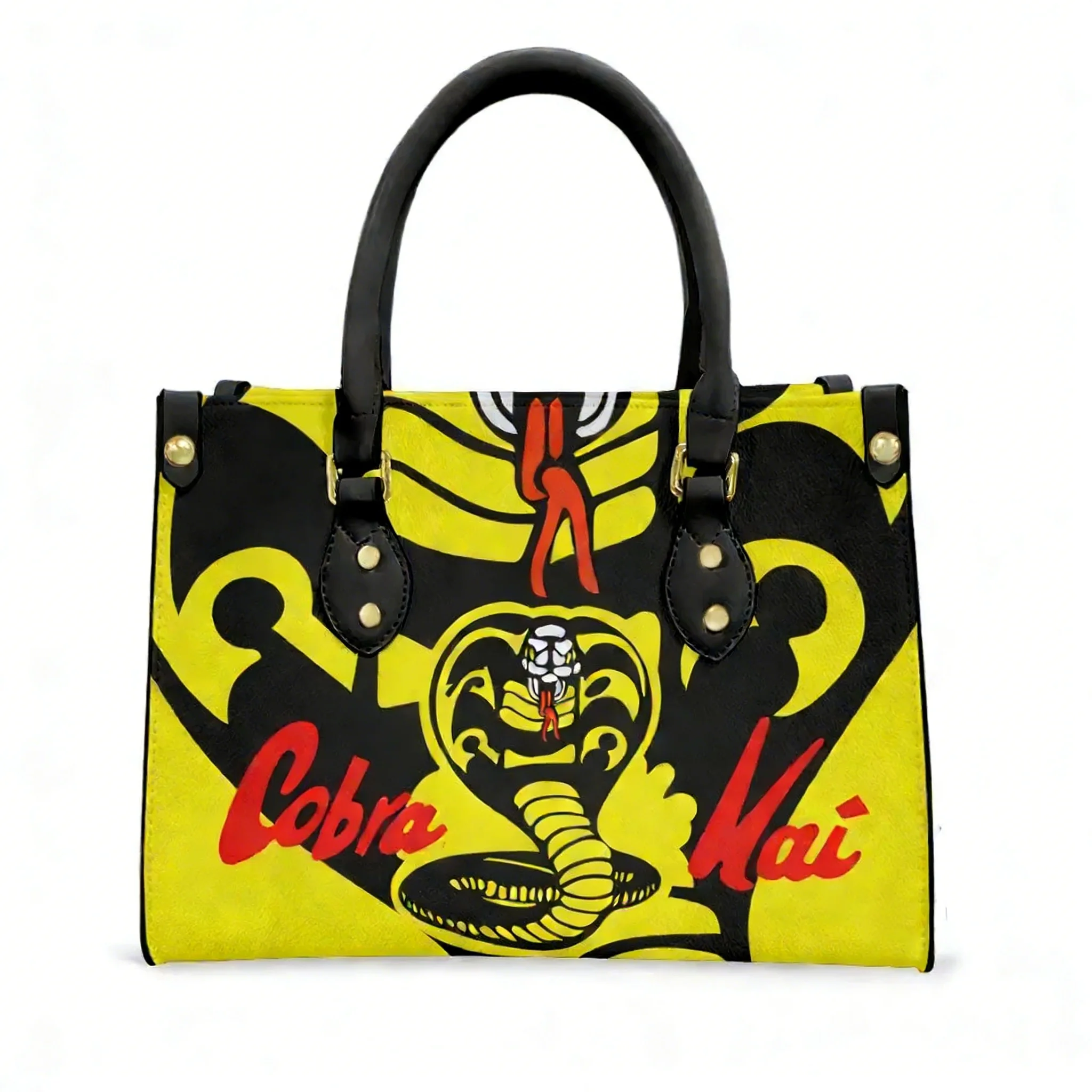 

Сумка-тоут Cobra Kai в стиле ретро, уличная, женская и мужская, с персонализированным текстом и изображением, из искусственной кожи, для бизнеса, шопинга, подарочная сумка