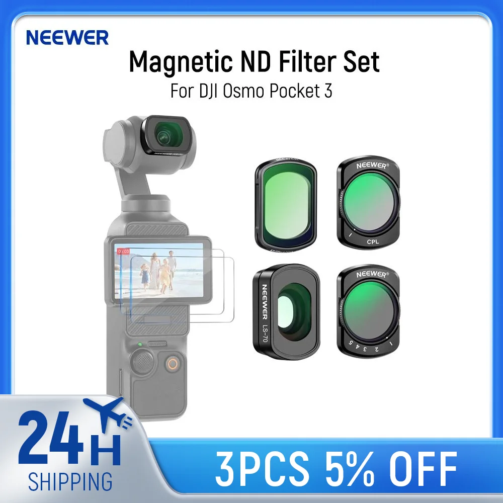 

NEEWER Magnetic ND Filter Set Compatible with DJI Osmo Pocket 3 Creator Combo Accessories HD Optical Glass + 2X Screen Protector