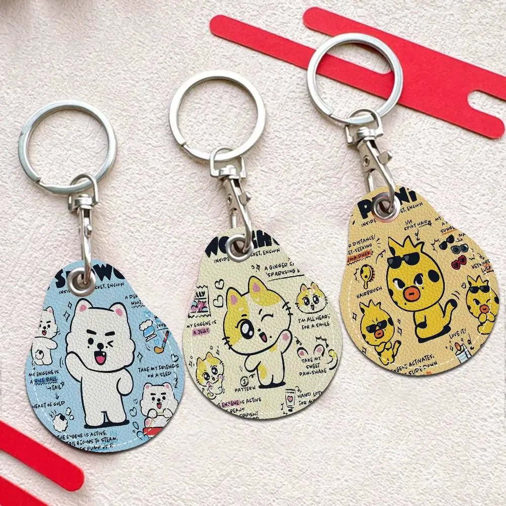 Korea E-Enhypenes 1PCS PU Leather Keychain Protective Case Door Lock Access Control Tags Card Bag Key Tag Ring