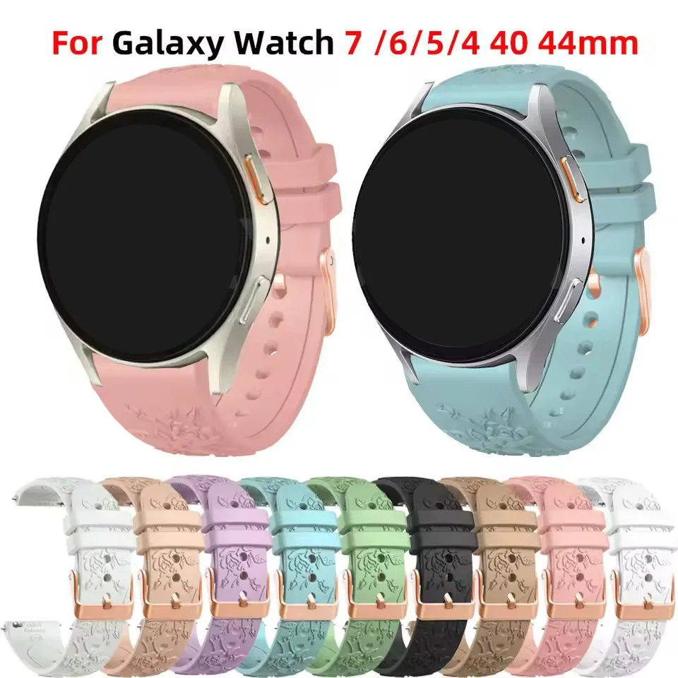 20 mm Blumengravur-Uhrenarmband für Samsung Galaxy Watch7/6/5/4 40 mm/44 mm 5 Pro 45 mm Uhr 6 4 Classic 43 mm/47 mm 42 mm/46 mm Band