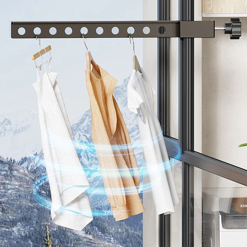 SpaceSaving Aluminum Clothes Organization Wall Mounted Hanger Drying Rack Foldable Rotatable Black Clothes Rack Clothes Hangers